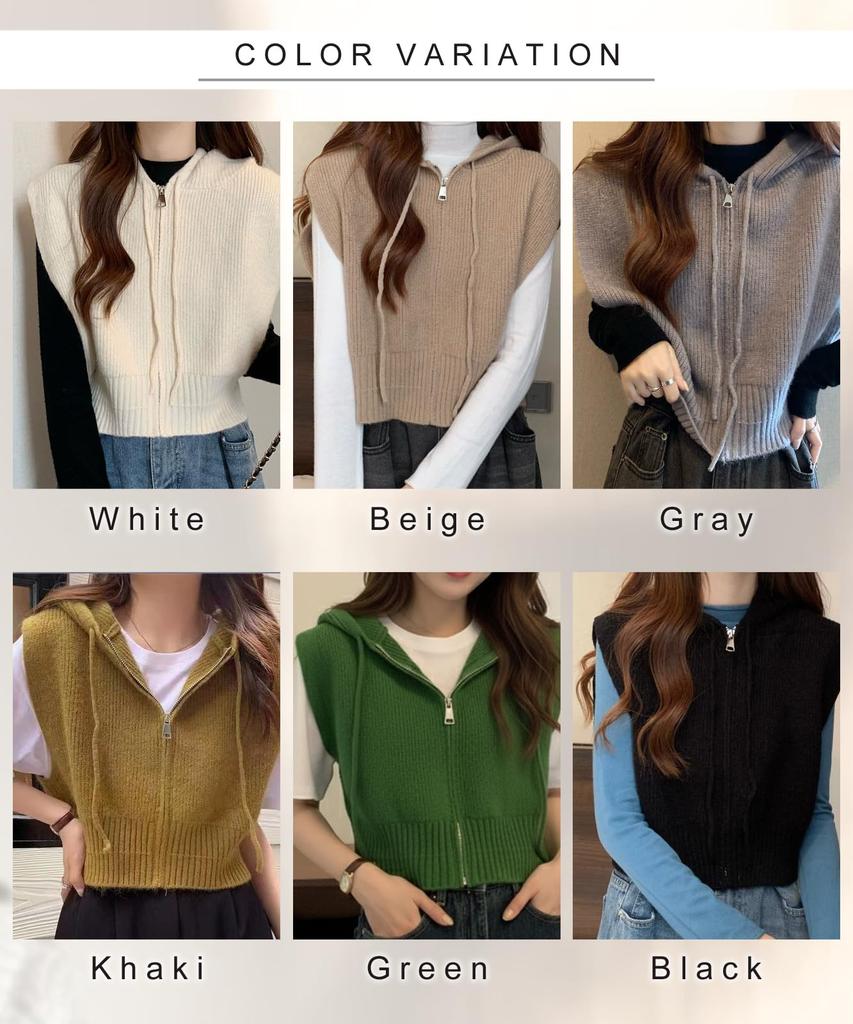 [J.STORE] Knit Hoodie/Sweater/Vest, White, Fall/Winter Top, Layering, Daily Wear, Mom Outfit, Elegant, Women's, 5A-J06-WH