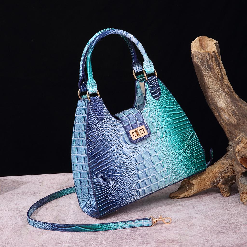 European and American Retro Independent Station Hand-held Armpit Bag French Stick Women's Bag Crocodile Pattern Brahmin