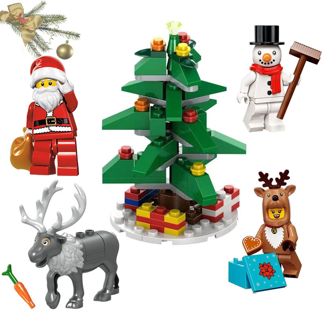 Christmas Santa Claus Reindeer Snowman Christmas Tree Model Building Blocks Mini Figure Toy Set Decoration Gift 5PCS