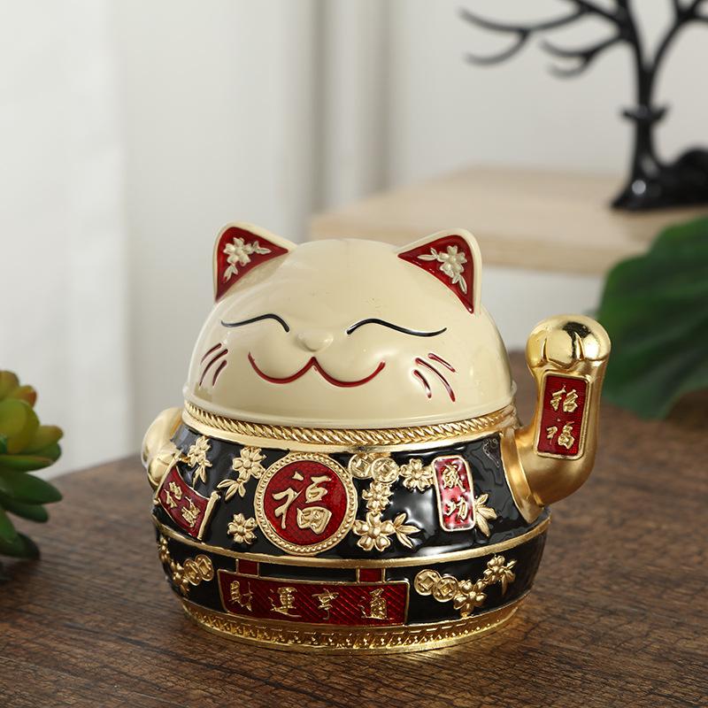 Cat Design Ashtray Zinc Alloy Ashtray Portable Metal Ashtray Anti-fly Cigarette Holder Retro Lucky Cat Home Desk Decoration