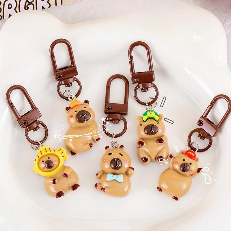 10Pcs Set Kapibala Hairpin Animation Sunglasses Capybara Headband Keychains Gifts For Guests Phone Bag Animal Pendants