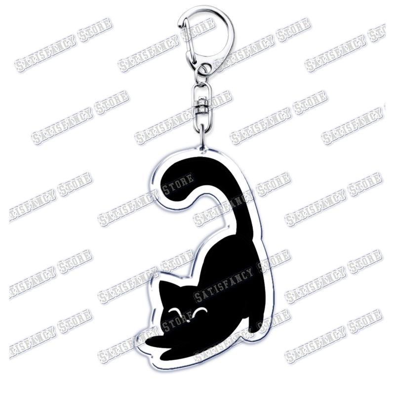 Cute Kawaii Little Black Cat Acrylic Keychains Funny Pet Kitty Keyring for Accessories Bag Pendant Key Chain Jewelry Fans Gifts