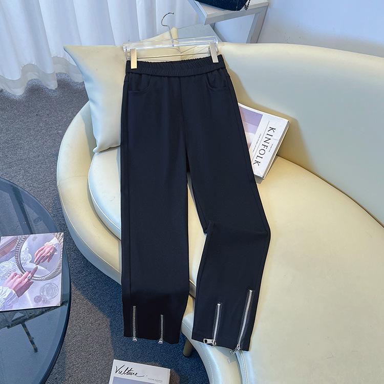 

Spring 2026 Women s Plus Size Double Zipper Straight Leg Jeans – Casual, Comfortable, Versatile, Fits Up to 300 Jin 7XL (210-230 Jin) чёрный