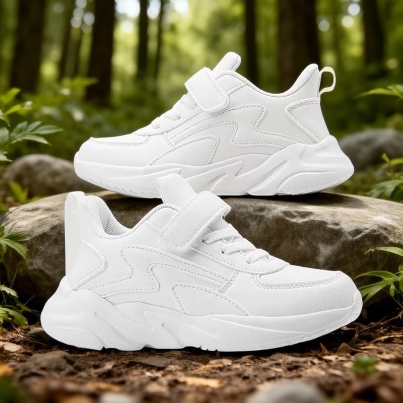 Kids White Sneakers Boys Girls Casual Running Shoes With Lightweight MD Sole