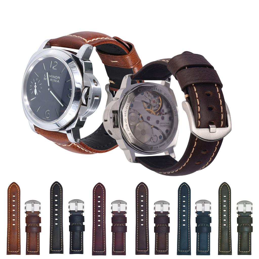First Layer Genuine Cowhide Oil Wax Leather Business Watch Strap 18mm to 26mm Replacement for Cartier Watch Durable Wristband Accessory