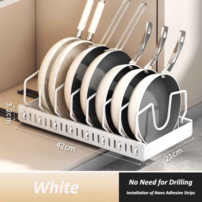 

Kitchen Pots and Pans Storage Box with Sliding Rail Spice & Dish Rack Drawer Organizer Retractable Cabinet Pantry Shelves Holder белый