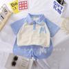 2026 New Korean Style Color Blocked Summer Children's Collar Polo Shirt Set