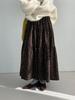 Women's Retro Coffee Floral Tiered Half-Skirt: Elastic Waist, Slimming Fit, Good Drape