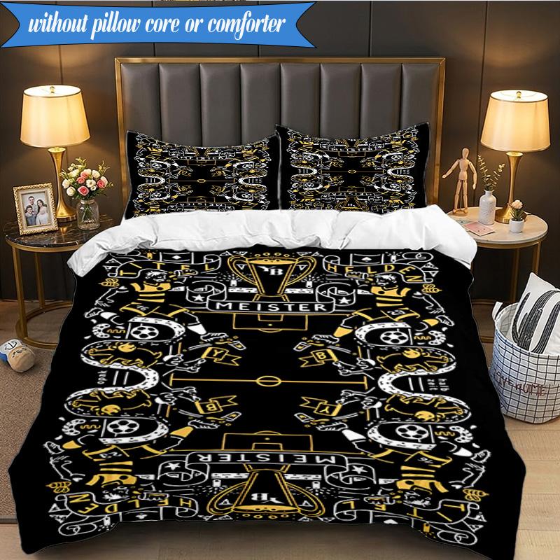 3PCS BSC Football Yellow And Black Unity Bedding Set 2D Printing (Includes 1 Duvet Cover + 2 Pillowcases Coreless), Bedroom decor,Fan gift