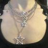 Trendy Y2K Star Pendant Necklace Vintage Goth Simple Multi Layered Metal Chain Necklace Women Charm Statement Jewelry Gifts