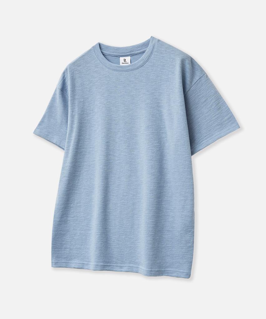 Dibellobeu Slub Round Short Sleeve T-Shirt_Sky Blue