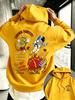 American-style Street Astronaut Graffiti Double-sided Printed Hooded Oversized Loose-shoulder Long-sleeved T-shirt for Couples