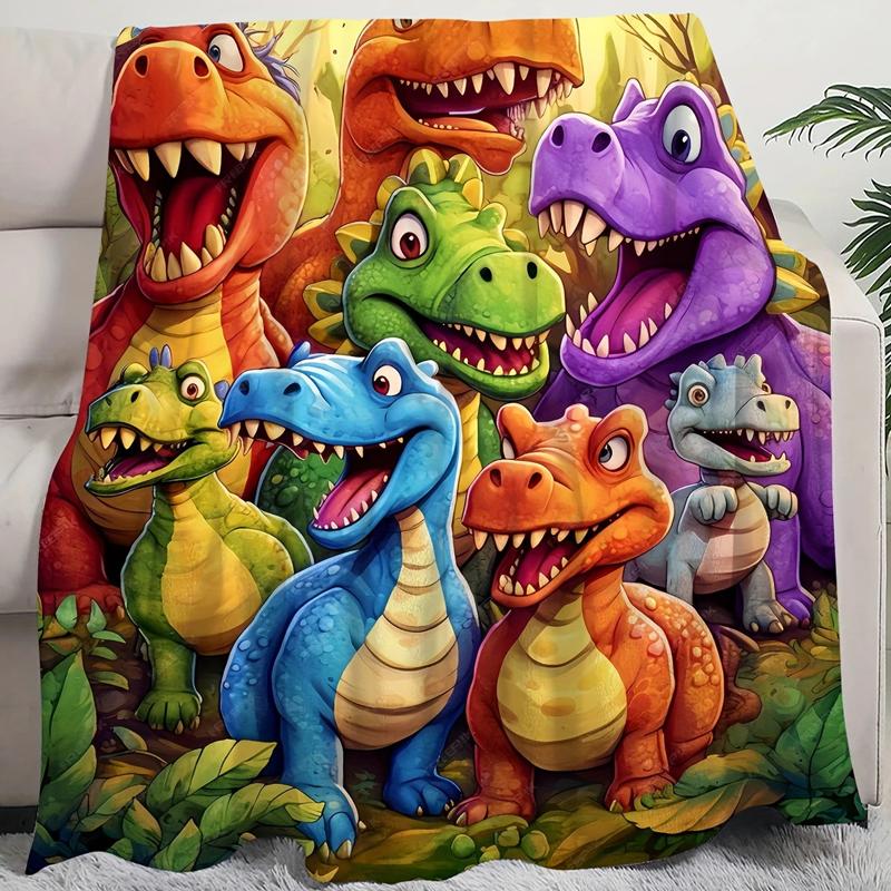 Flannel Throw Blanket Cute Smiling Dinosaurs HD Digital Print,suitable for Sofas,beds,offices,travel,camping Chairs,warm Blanket