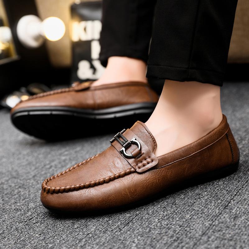 British Boys' Men'S Shoes Soft Sole Leather Surface Men'S Loafer Beanie Shoes Men'S Platform Summer Spirit Guy Dress Wear-Resistant