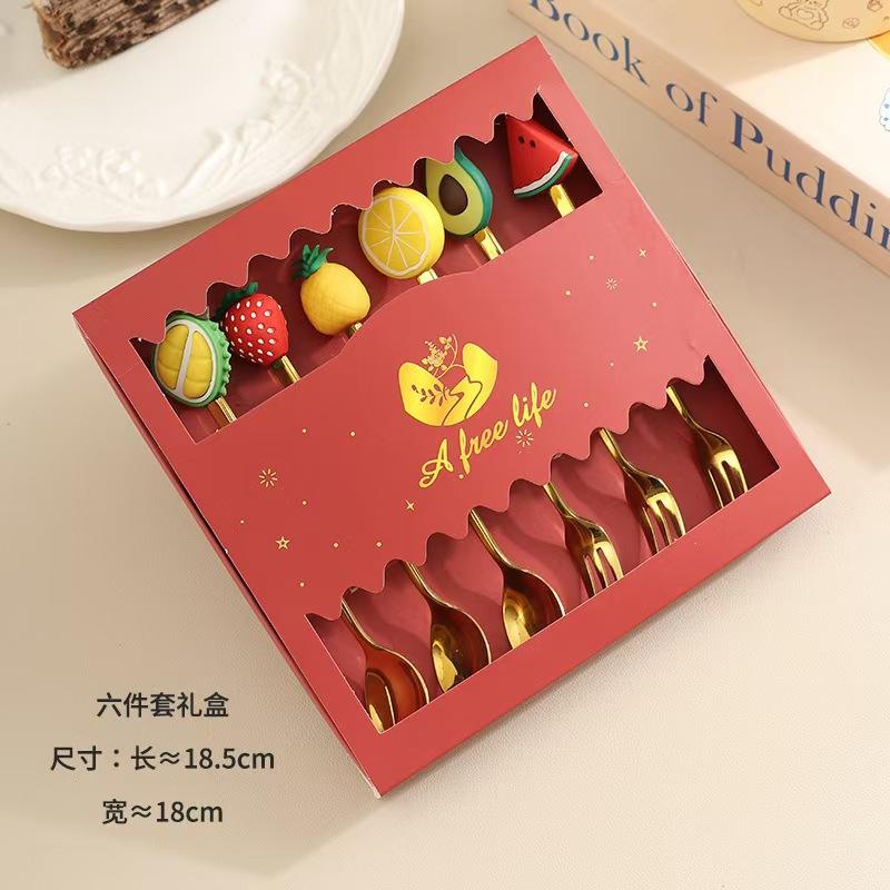 Fruit Doll Stainless Steel Spoon and Fork Christmas Coffee Dessert Spoon and Fork Gift Set Fruit Watermelon Spoon and Fork Box