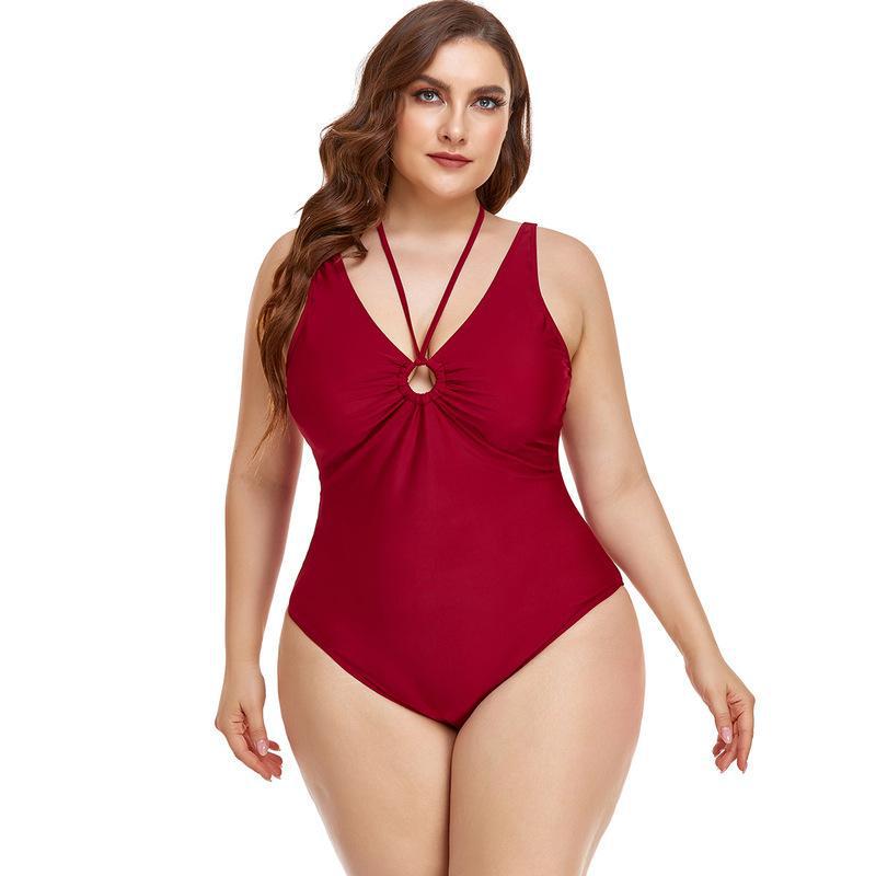Plus Size Women's Solid Color Shirred Tummy-Control One-Piece Swimsuit