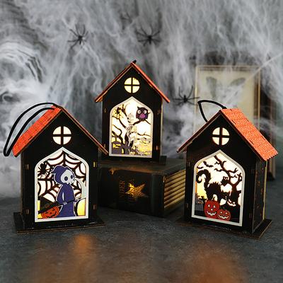 Halloween Glowing Skeleton Wooden House Hanging Ornament Party Decoration
