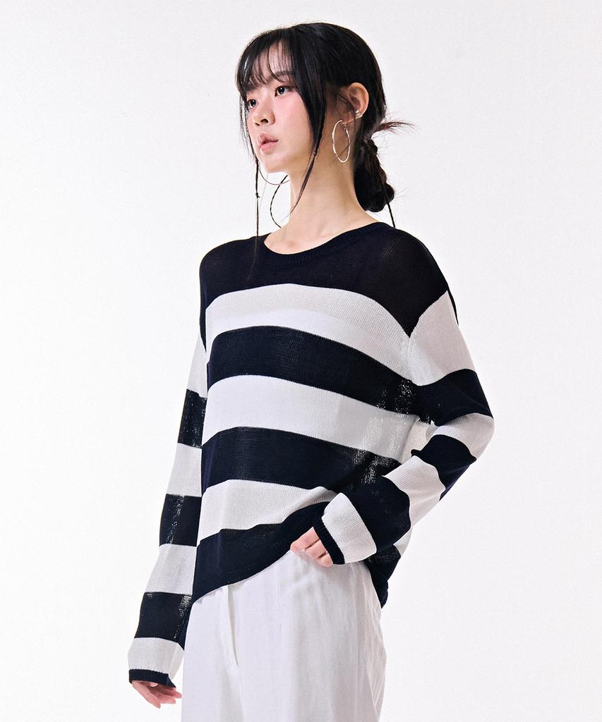 CHASECULT Women'S Striped Crop Long Sleeve Sweater-Dbrg5675D04