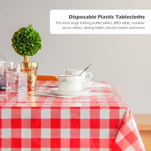 Puricon Jednorázové ubrusy, 6 kusů, 137 x 274 cm, Červeno-bílý kostkovaný vzor gingham, Obdélníkové, na večírky, svatby a další ? Červená kostka