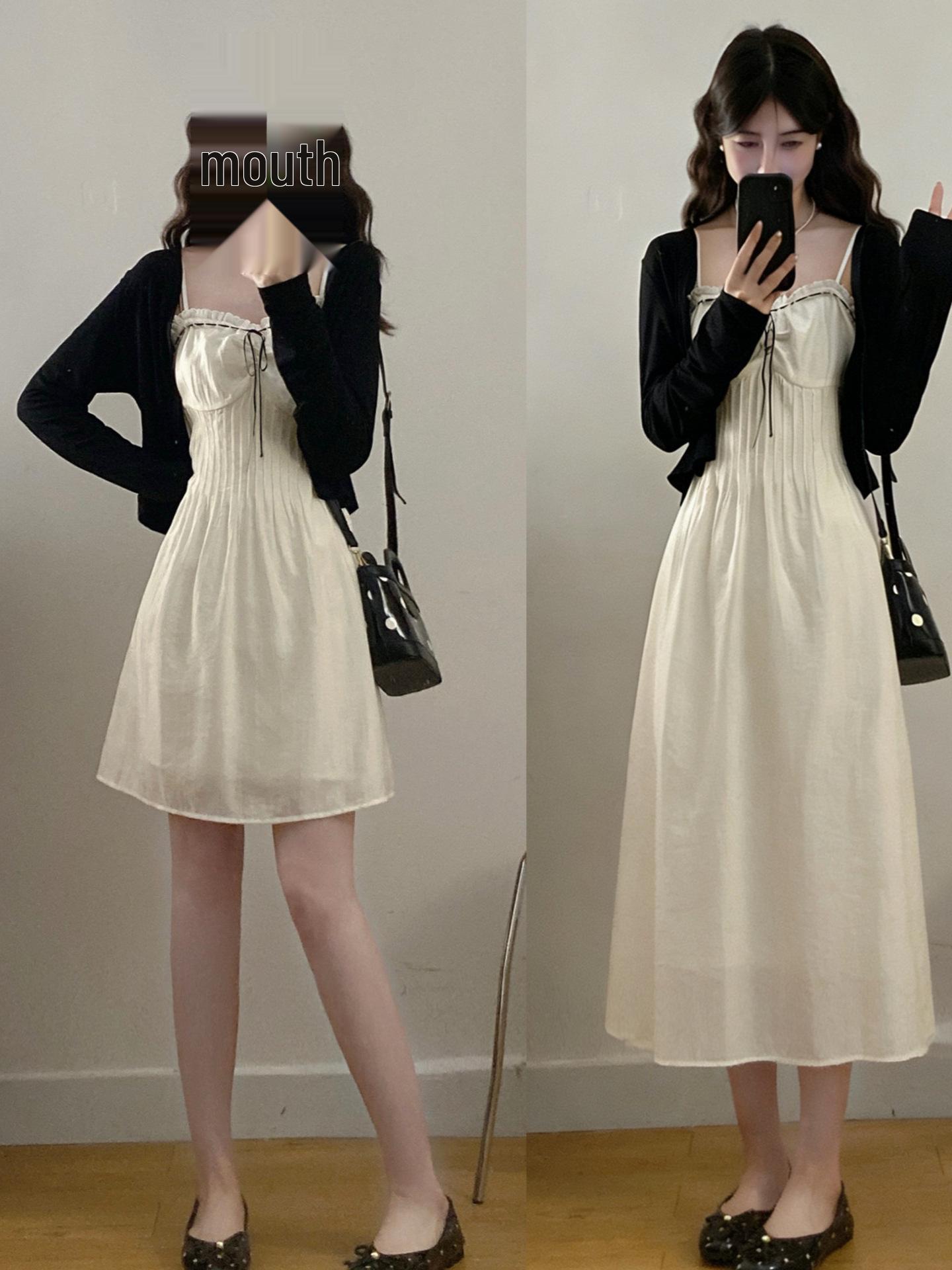 

Plus Size Romantic French Ruffle Collar Pleated Strappy Dress Set XXL