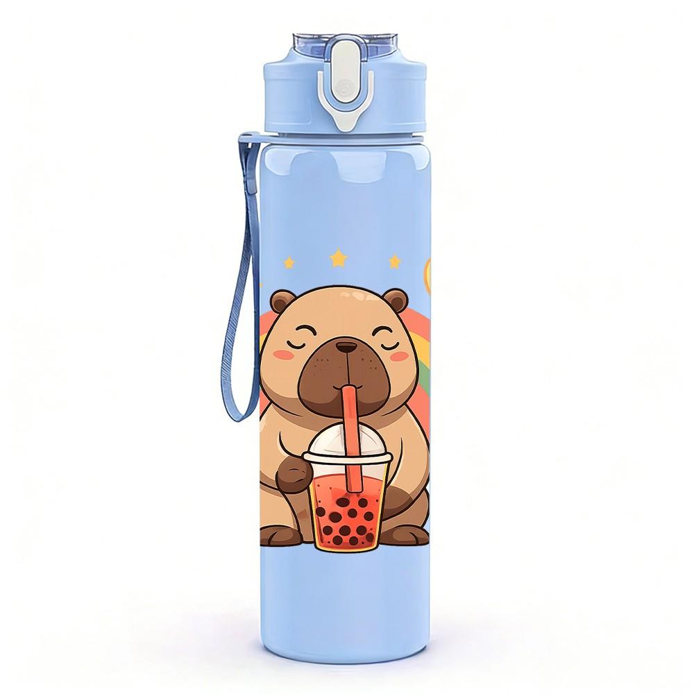 1PC Capybara Rainbow Drink 750ml Color Plastic Sports Water Bottle Leakproof Flip Straw Lid Suitable for Sports Office Home Use