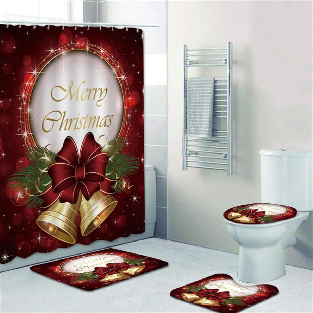 Merry Christmas Cartoon Shower Curtains Washable Fabric Polyester For Bathtub Art Bathroom Decor Partition With Hooks Waterproof