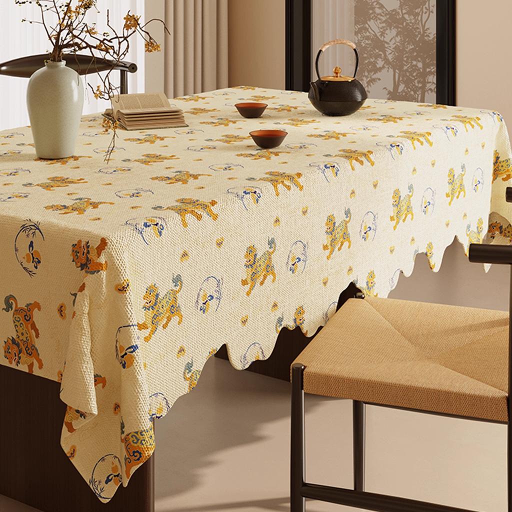Imitation Linen Waterproof Tablecloth Pastoral Retro Light Luxury Chinese Style Rectangular Table Cloth Wear-resistant Durable