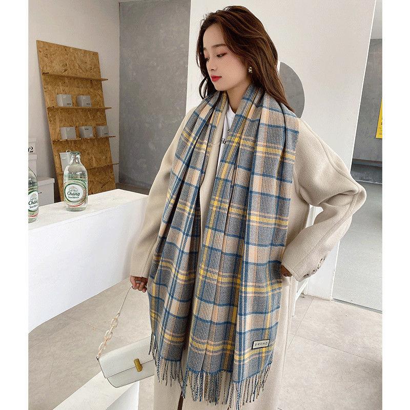 Plaid Scarf Women's Winter All Match Korean Style Fashionable Shawl Students Warm Imitation Cashmere Scarf French Casual