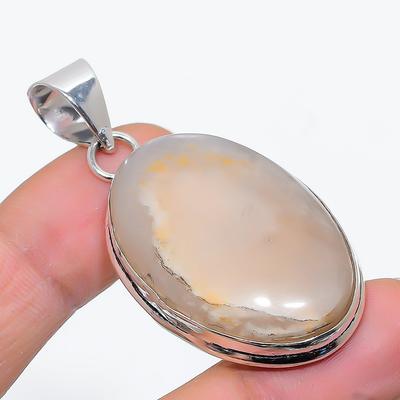 Natural Plume Agate Gemstone Handmade 925 Sterling Silver Pendant 2.05" B3f57