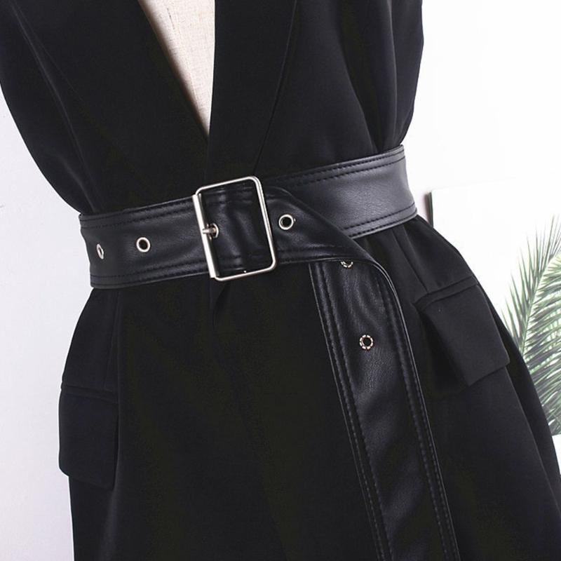 Fashion Black PU Belt Flexible Waist Strap With Secure Buckles Adults Teens Multi Size Comfortable Waist Belt