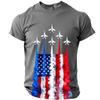 Herren T-Shirt mit kurzen Ärmeln und Rundhalsausschnitt mit Flaggen- und Düsenflugzeug-Grafikdruck, lässige Passform, Oberteil für den Alltag