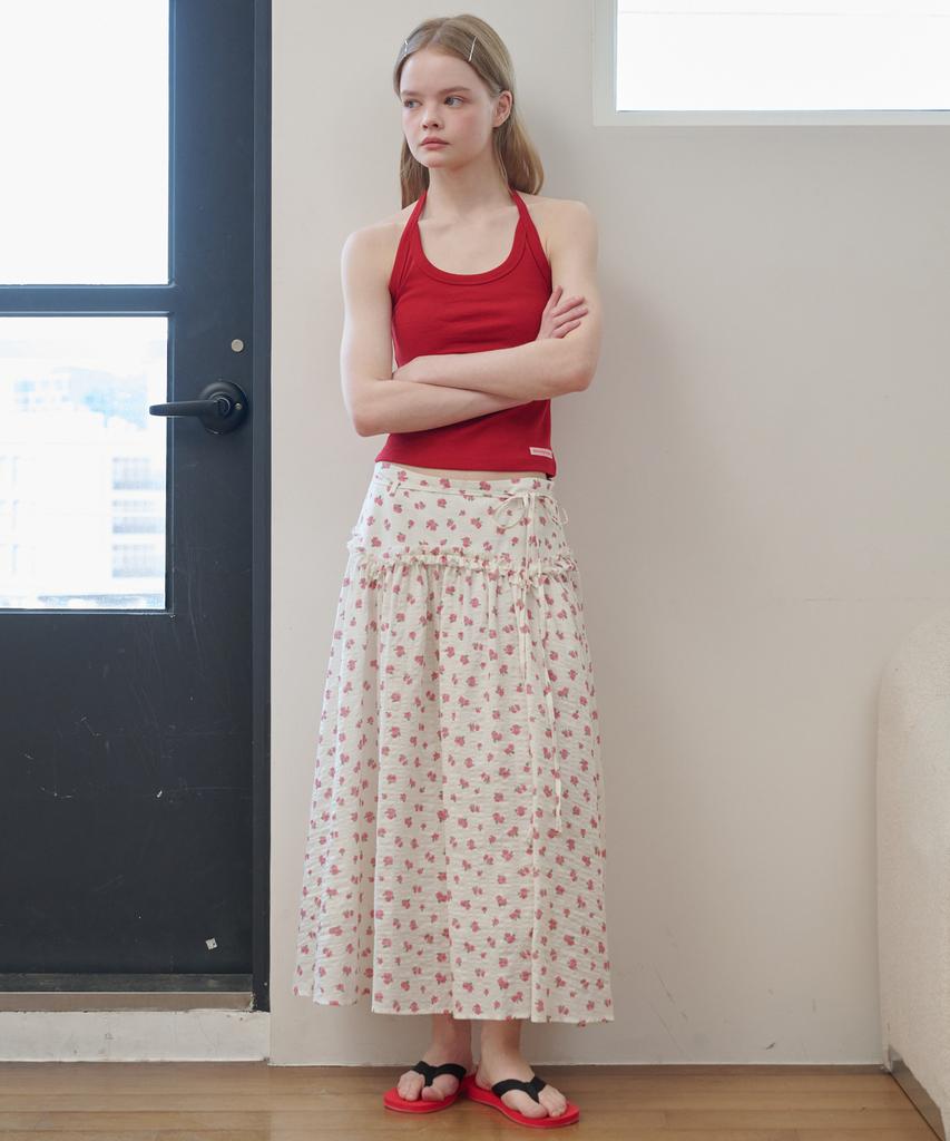 Opening Sunshine York Frill Flower Maxi Skirt Cream