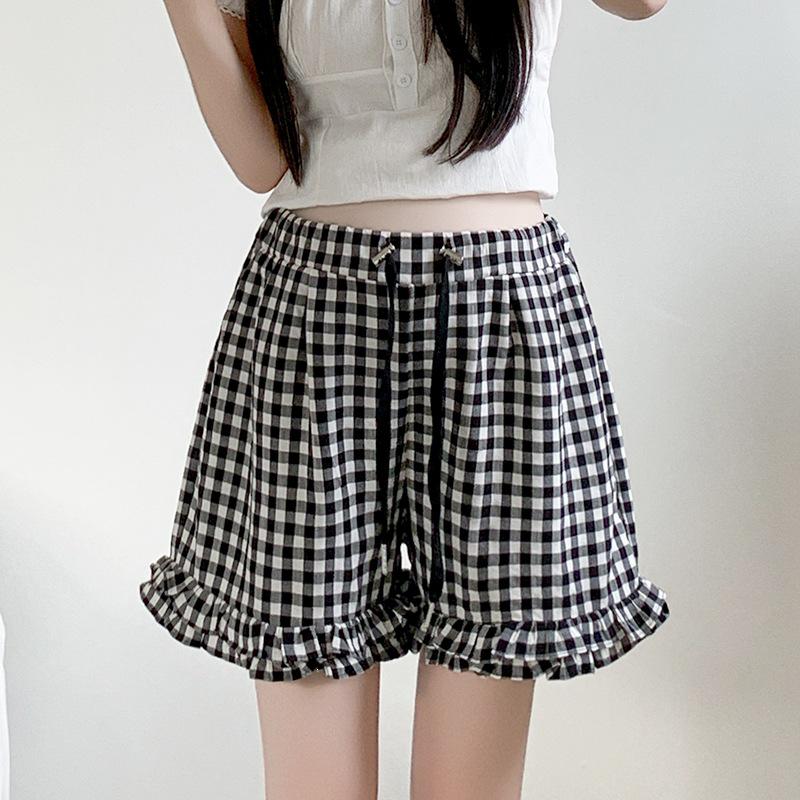 2026 Summer Maternity Plaid Ruffle Tulip Shorts 2XL
