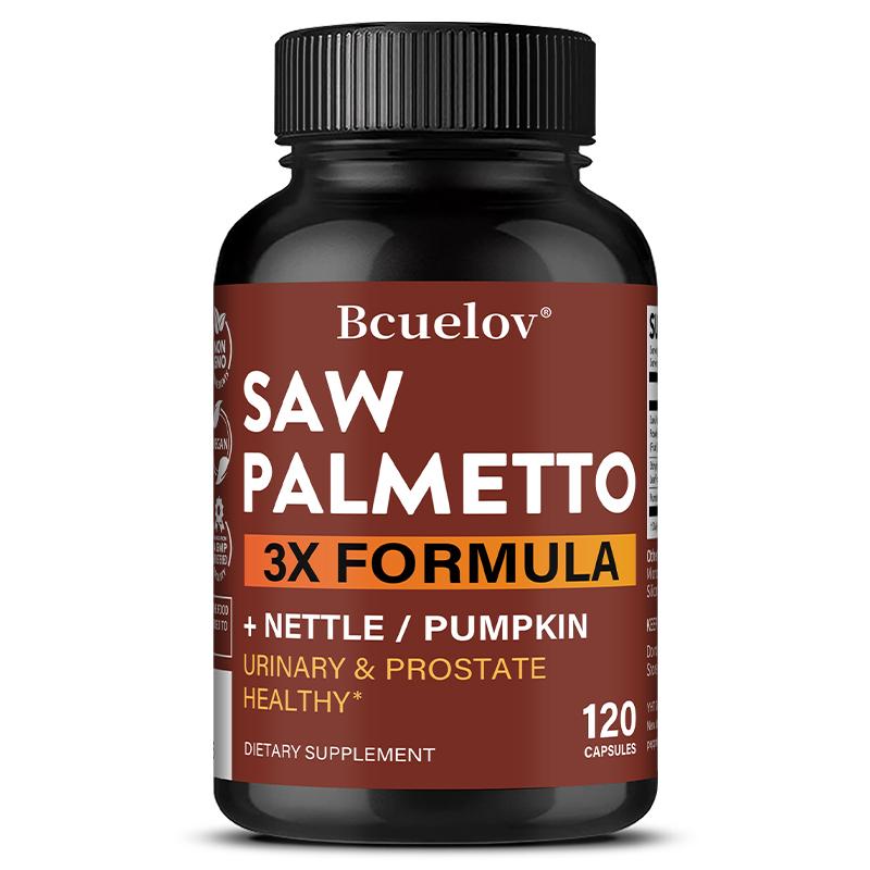 Saw Palmetto 3X Formula Capsules, 120 Vegan Capsules for Men Non GMO