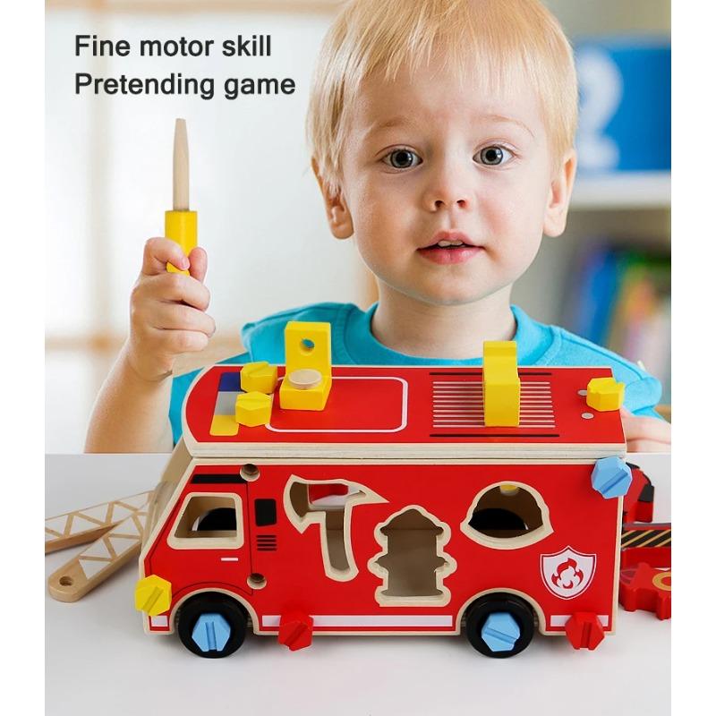 Montessori Wooden Toys Children Fire Station Police Station Simulation Toy Pretend Play Tools Construction Toy Motor Skills Kids