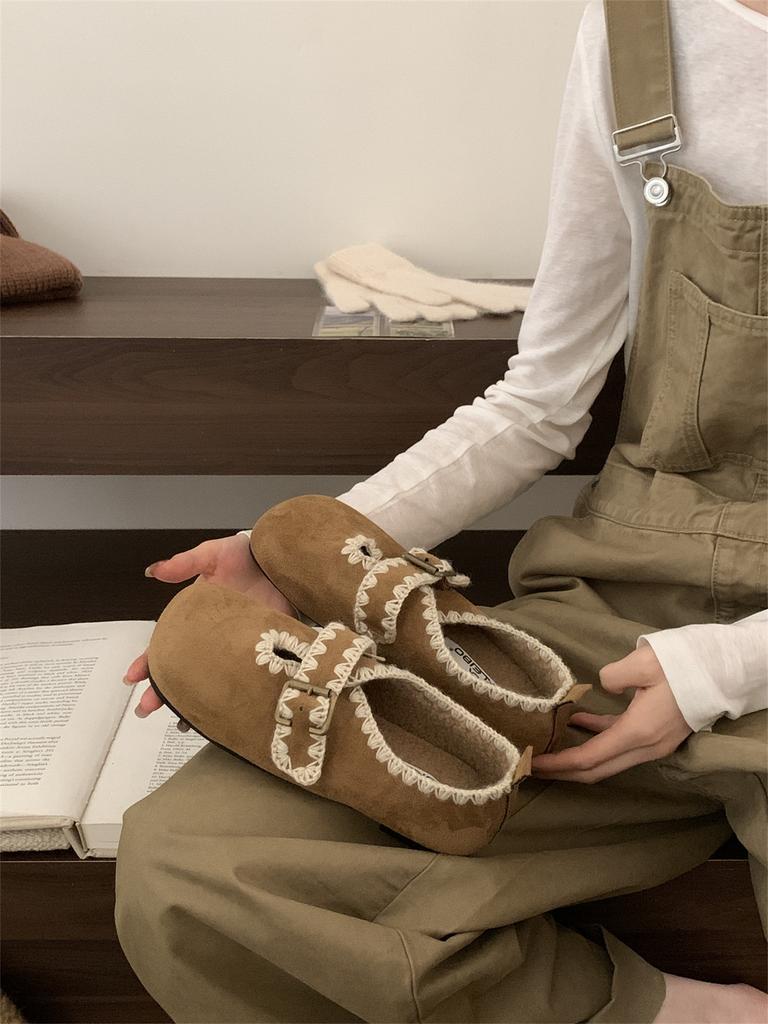 Fashion Retro Style Embroidered Shoes Women's 2025 Autumn New Outer Wear One-pedal Lazy Shoes Single Shoes