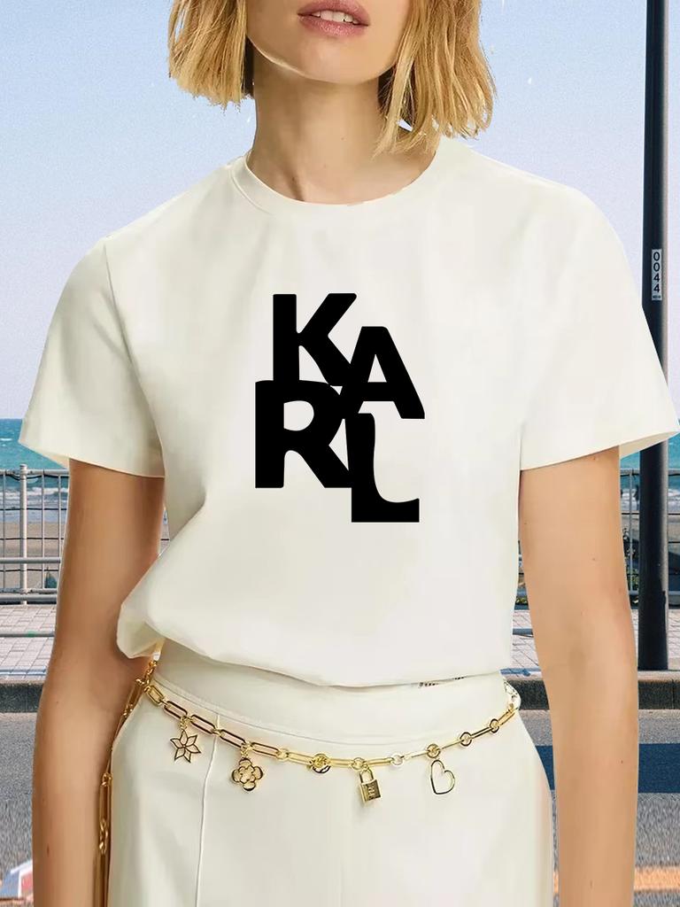 KARL Women's T-Shirt Letter Printing Short Sleeve Cotton Tees High Quality Luxury Brand T-shirt Summer Streetwear Y2k Tops