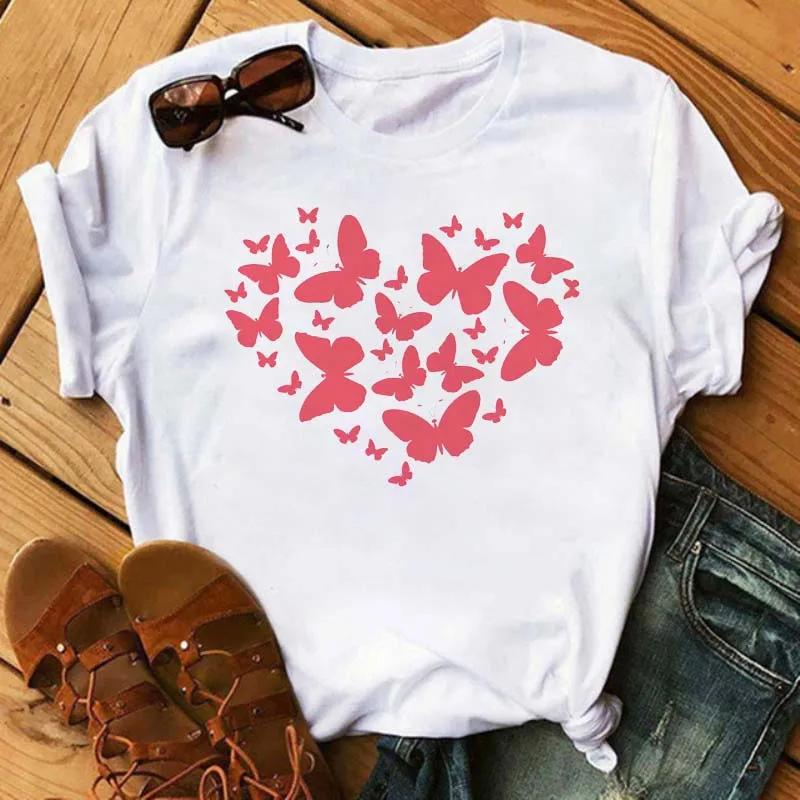 Butterfly Heart Printed T Shirt New Unisex Black T Shirt Harajuku Cute Graphic Tee Shirt Ladies Casual Female Tops Tee