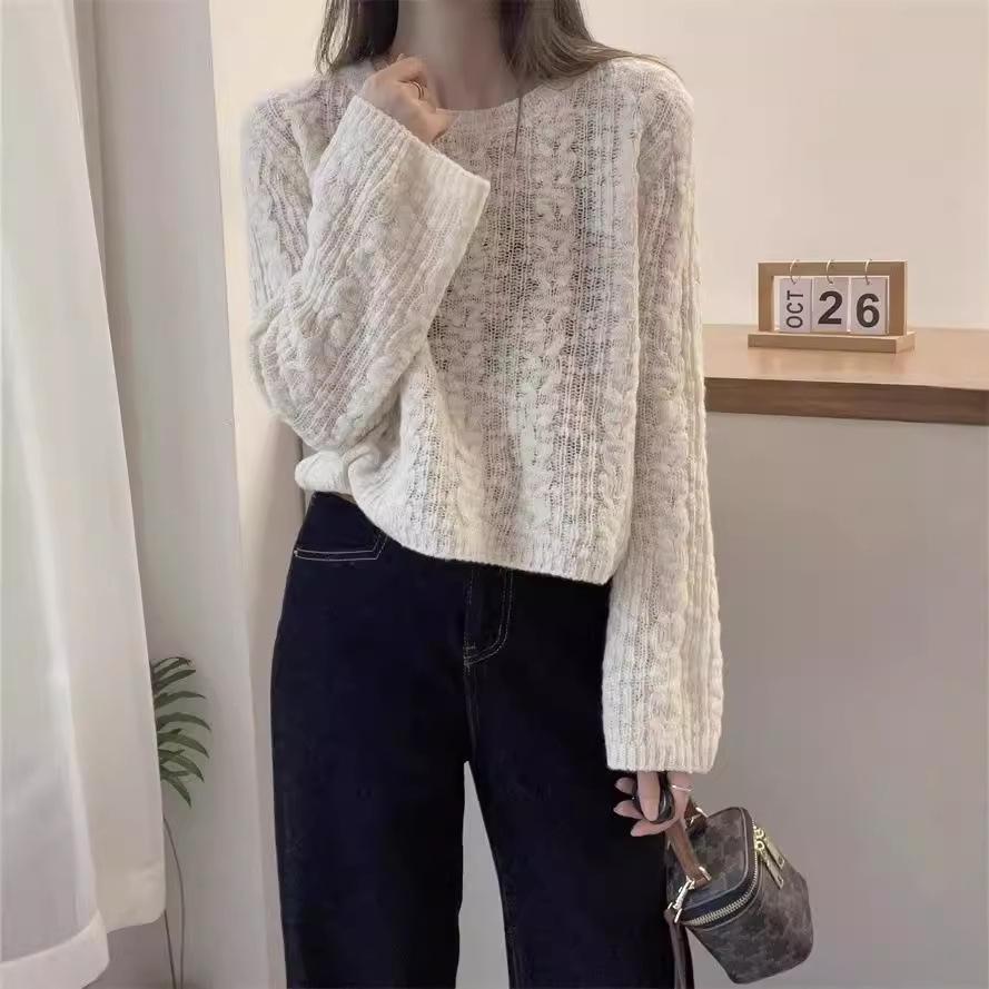 Spring and Autumn Loose Solid Color Soft Glutinous Base Knitted Sweater for Women