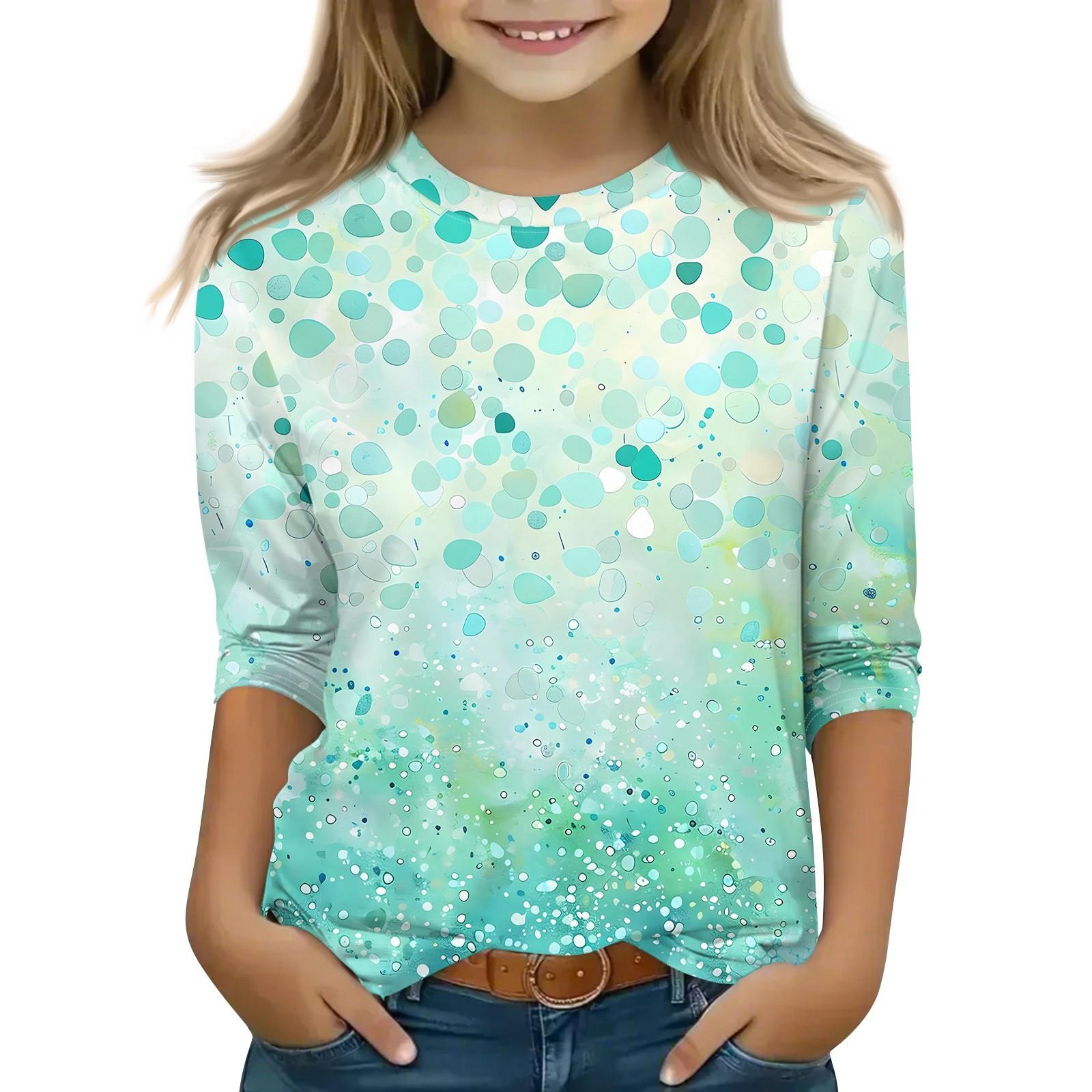 

Детская футболка с рукавом 3/4, повседневная футболка с принтом, круглый вырез, блузка-пуловер 130