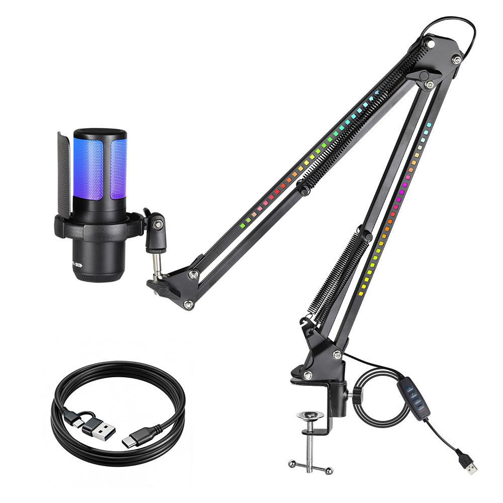 MS15 RGB Gaming E-Sports USB Microphone: Colorful Live Streaming Condenser Mic for Singing & Computer Use