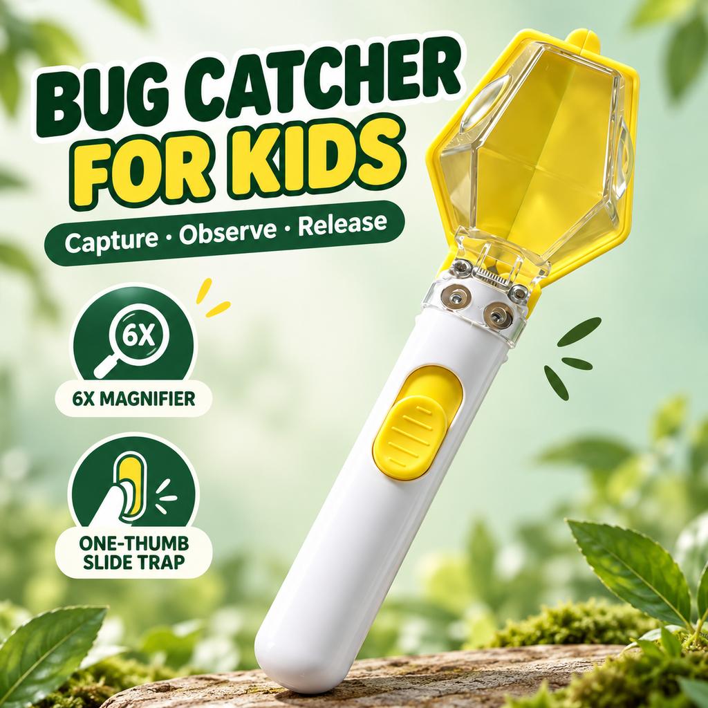 Kids Bug Catcher with 6X Magnifying Lens, Handheld Insect Observation Tool with Thumb-Slide Trap Chamber, ABS Outdoor Nature Exploration Toy