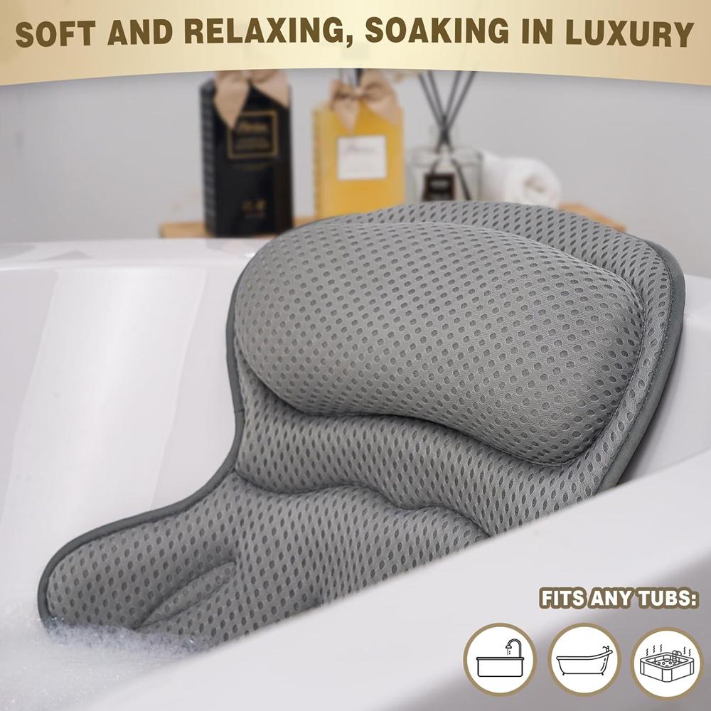 Bath Pillow Luxury Bathtub Pillow, Extra Soft & Comfortable Bath Pillows for Tub Head Neck and Back Support, with 4D Air Mesh