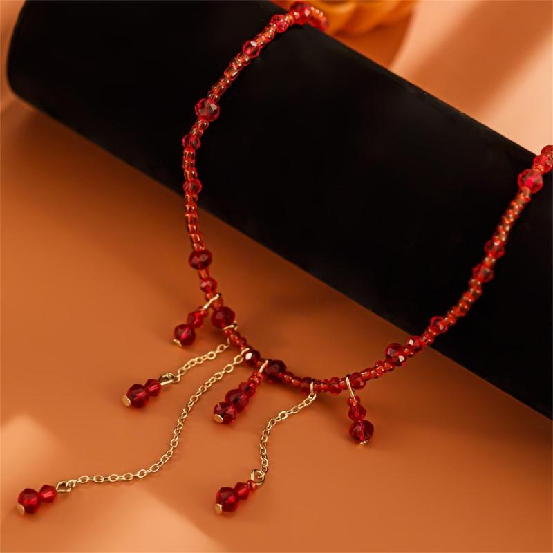 Blood Drop Shape Necklace Crystal Fringe Necklace Unique Pendant Necklace Suitable for Cosplay Party and Halloween Event