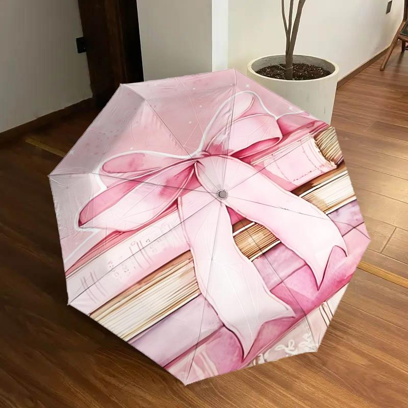 

Pink Bow Book Set with Automatic Opening Umbrella - Portable Tri-Fold Design, 8-Bone Iron Frame Outdoor Umbrella, Ideal Gift for Fans, Trave