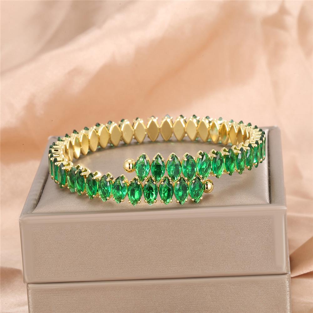 Charm Female Rainbow Green Blue Zircon Stone Bangle Cute Gold Color Adjustable Wedding For Women