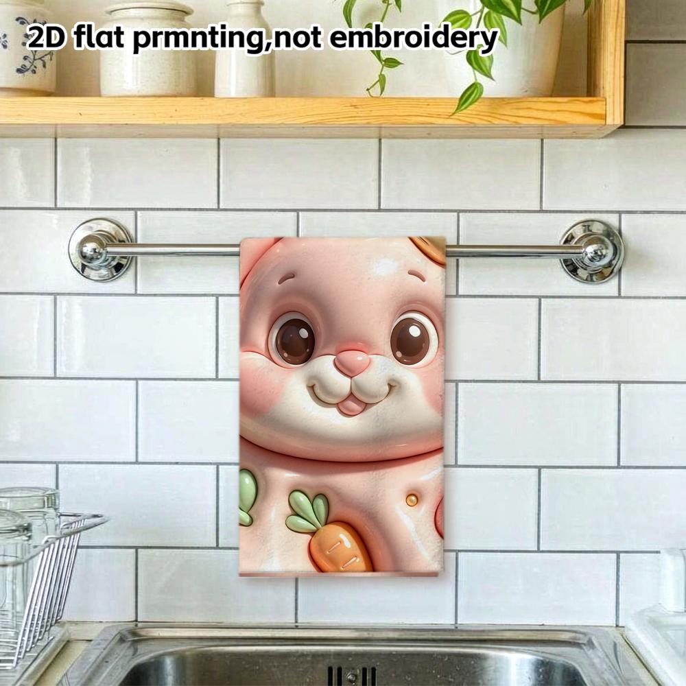 Pink Bunny with Carrot Towel, Soft Absorbent Bath Towel, Quick Dry Kids Hand Towel for Daily Use