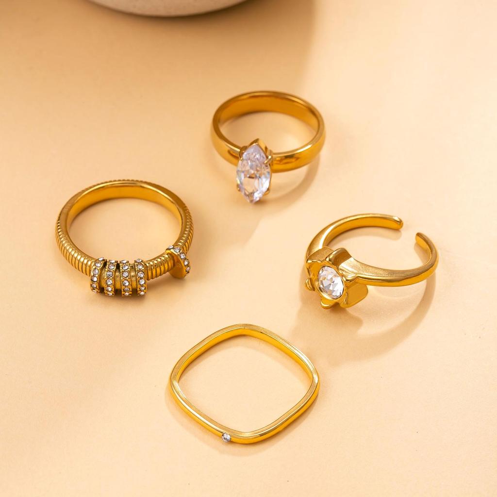 Elegant Titanium Steel 18K Gold Plated Index Ring with Diamonds