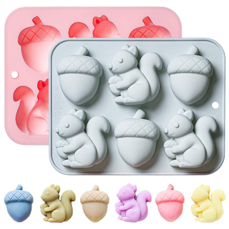 6-Hole Squirrel Oak Cake Silicone Molds Autumn Harvest Festival Ice Grid Chocolate Baking Mould Cake Decorating Tools