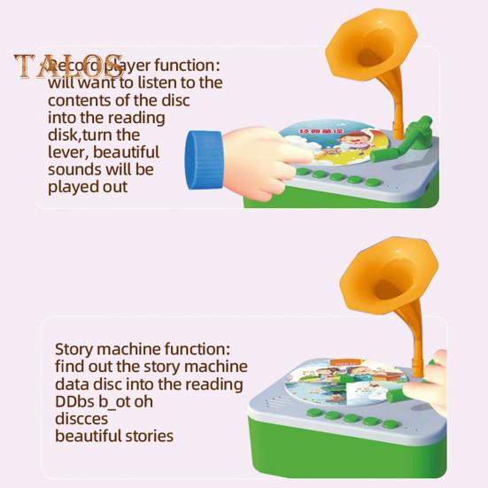 Kids Gramophone Toy with 93 Cards Early Education Children Phonograph Story Music Player Recorder Music Box Interactive Storytelling Toy Toddlers